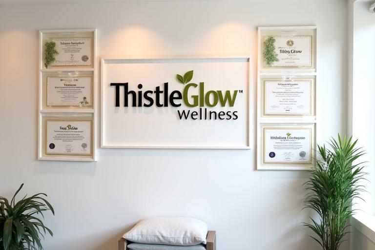 ThistleGlow Wellness logo featured in a professional and certified spa environment.